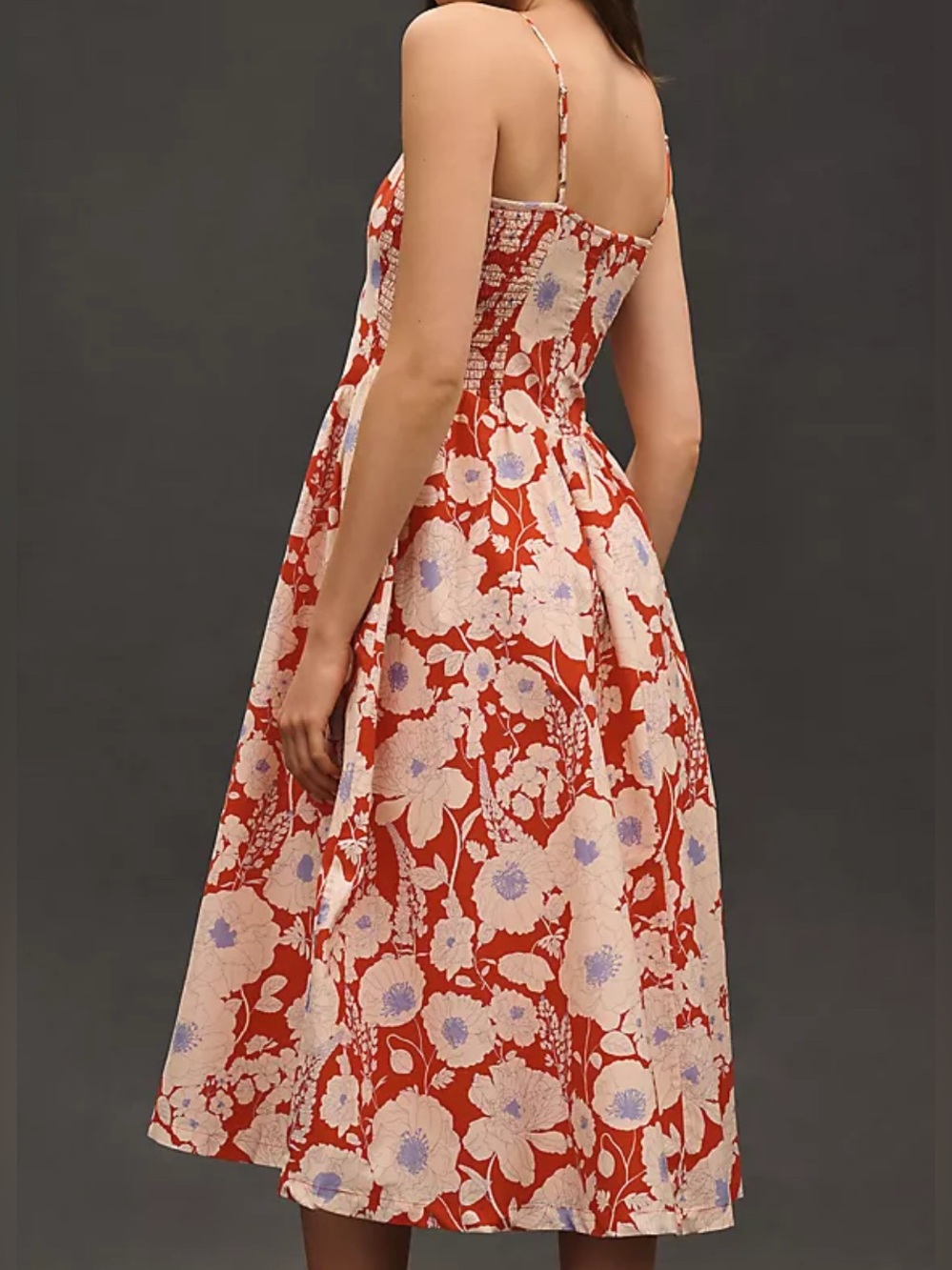 Anthropologie Red Floral Midi Sundress with Spaghetti Straps